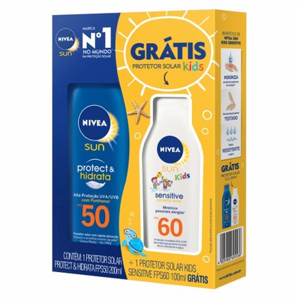 KIT PROTETOR  SOLAR NIVEA FPS50 200ML GRÁTIS PROTETOR SOLAR NIVEA KIDS SENSITIVE FPS60 100ML