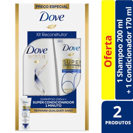 KIT DOVE SHAMPOO RECONTRUÇÃOO COMPLETA 200ML + SUPER CONDICIONADOR 1 MINUTO FATOR DE NUTR