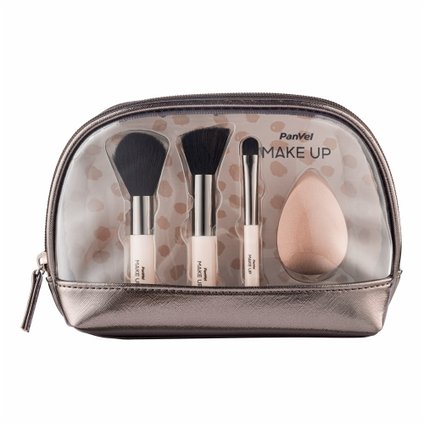 KIT PANVEL MAKE UP MINI PINCÉIS  E 1 ESPONJA PARA MAQUIAGEM COM NÉCESSAIRE