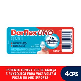 DORFLEX UNO ANALGÉSICO E ENXAQUECA DIPIRONA 1G 4 COMPRIMIDOS