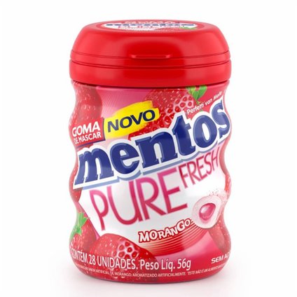 GOMA DE MASCAR MENTOS GARRAFA MORANGO SEM AÇÚCAR 56G