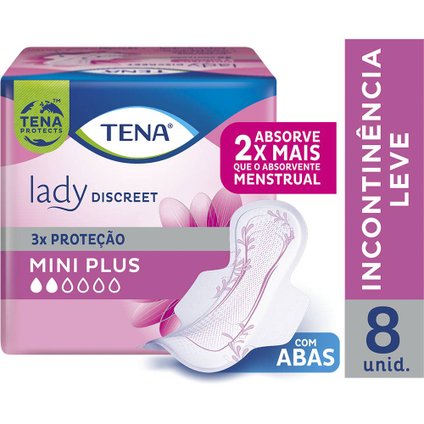 ABSORVENTE PARA INCONTINÊNCIA URINÁRIA TENA LADY DISCREET MINI PLUS 8 UNIDADES