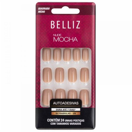 UNHAS POSTIÇAS BELLIZ AUTOADESIVAS NUDE MOCHA MÉDIA