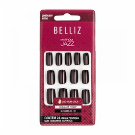 UNHAS POSTIÇAS BELLIZ AUTOADESIVAS MARROM JAZZ MÉDIA