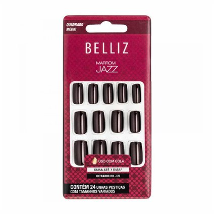 UNHAS POSTIÇAS BELLIZ AUTOADESIVAS MARROM JAZZ MÉDIA
