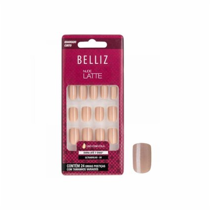UNHAS POSTIÇAS BELLIZ COLORIDAS NUDE LATTE CURTA