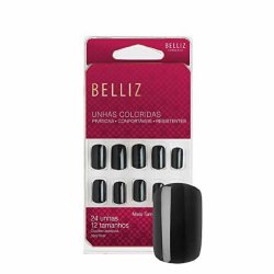 Unhas Postiças Belliz Coloridas Black Piano Curta