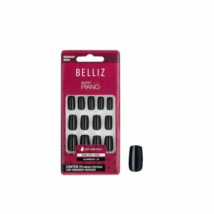 UNHAS POSTIÇAS BELLIZ COLORIDAS BLACK PIANO MÉDIA