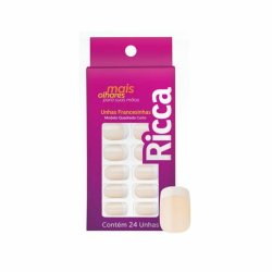 Unhas Postiças Ricca Coloridas Francesinha Nude Curta