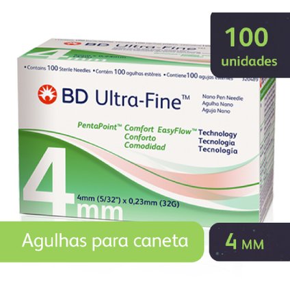 AGULHA PARA CANETA  BD EASYFLOW 4MM COM 100 UNIDADES