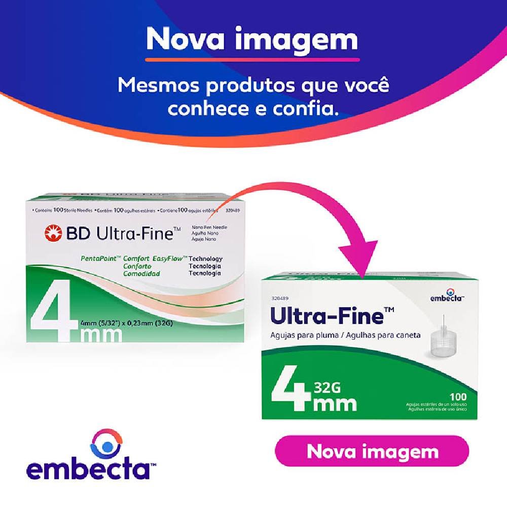 Agulha Para Caneta  Bd Easyflow 4mm Com 100 Unidades