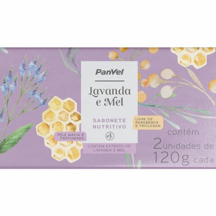 SABONETE EM BARRA PANVEL LAVANDA E MEL COM 2 UNIDADES DE 120G CADA