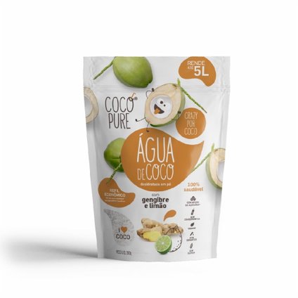 ÁGUA DE COCO COCOPURE GENGIBRE E LIMÃO POUCH REFIL 200G