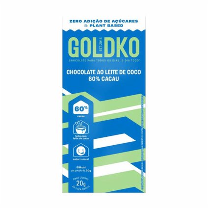 CHOCOLATE GOLDKO 60 CACAU AO LEITE DE COCO ZERO AÇÚCAR 20G