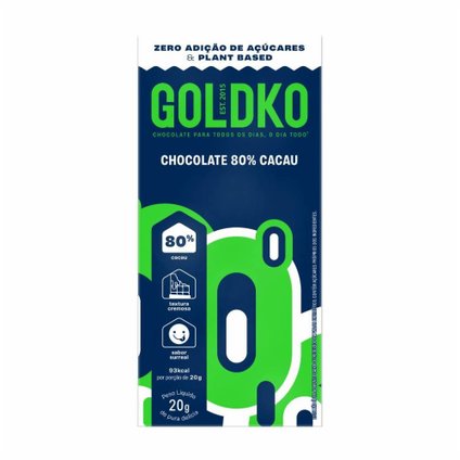 CHOCOLATE GOLDKO 80 CACAU ZERO AÇÚCAR 20G