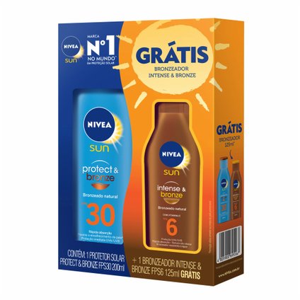 PROTETOR SOLAR NIVEA PROTECT  BRONZE FPS 30 200ML  GRÁTIS BRONZEADOR NIVEA FPS 6 125ML
