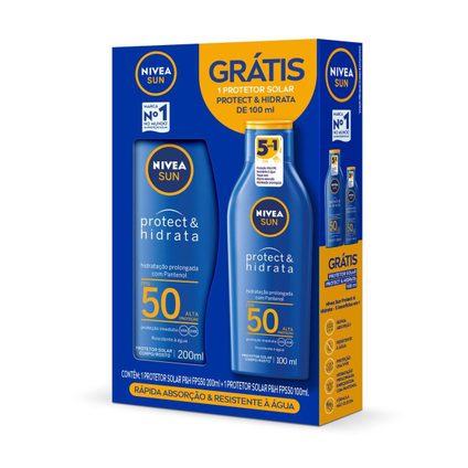 KIT PROTETOR SOLAR NIVEA PROTECT HIDRATA FPS50 200ML GRÁTIS NIVEA PROTECT HIDRATA FPS50 100ML