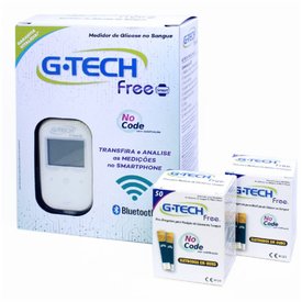KIT MONITOR DE GLICEMIA COMBO G-TECH FREE SMART COM 50 TIRAS + GRATIS 50 TIRAS