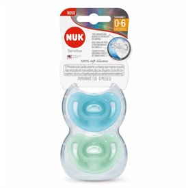 CHUPETA NUK SENSITIVE AZUL 0 A 6 MESES COM 2 UNIDADES