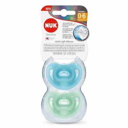 CHUPETA NUK SENSITIVE AZUL 0 A 6 MESES COM 2 UNIDADES