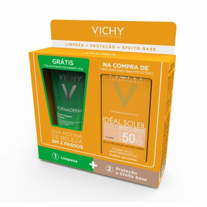 KIT PROTETOR SOLAR VICHY IDÉAL SOLEIL COR CLARA FPS 50 40G + GEL DE LIMPEZA NORMADERM 40G