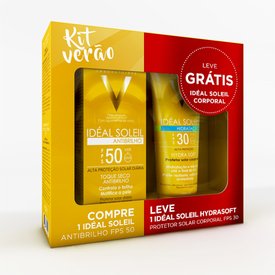 KIT PROTETOR SOLAR VICHY IDEAL SOLEIL ANTIBRILHO FPS50 40G + IDEAL SOLEIL HIDRATAÇÃO FPS30 120ML