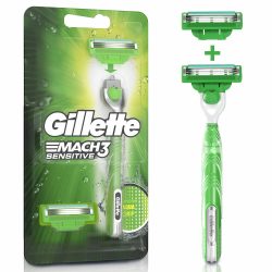 Aparelho De Barbear Gillette Mach3 Aqua Grip Sensitive E 2 Lâminas