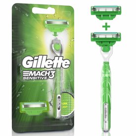 APARELHO DE BARBEAR GILLETTE MACH3 SENSITIVE COM CABO ANTIDERRAPANTE + 2 CARGAS