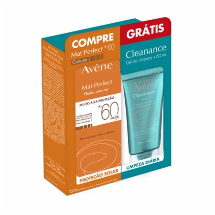 KIT PROTETOR SOLAR AVENE MAT PERFECT FPS60 COM COR + GRÁTIS CLEANANCE GEL 60ML