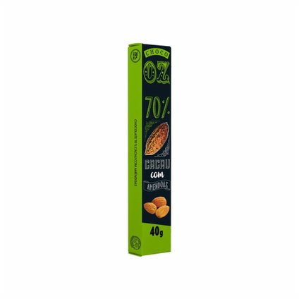 CHOCOLATE CHOCO OZ 70% CACAU AMÊNDOAS ZERO AÇÚCAR 40G