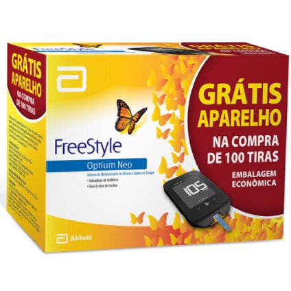 KIT MONITOR DE GLICEMIA FREESTYLE OPTIUM NEO GRÁTIS 100 TIRAS