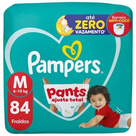 FRALDA PAMPERS PANTS AJUSTE TOTAL TAMANHO M 84 UNIDADES