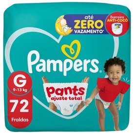 FRALDA PAMPERS PANTS AJUSTE TOTAL TAMANHO G 72 UNIDADES
