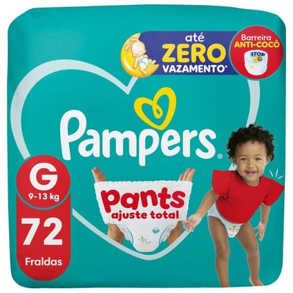 FRALDA PAMPERS PANTS AJUSTE TOTAL TAMANHO G 72 UNIDADES