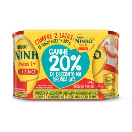 KIT FÓRMULA INFANTIL NINHO FASES 1+ 800G - 20% DE DESCONTO NA 2ª LATA