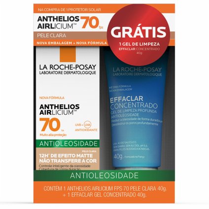 KIT PROTETOR SOLAR LA ROCHE POSAY ANTHELIOS AIRLICIUM PELE CLARA FPS 70 40G + EFFACLAR CONCENTRADO 4
