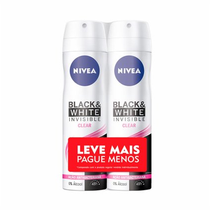 KIT DESODORANTE AEROSOL NIVEA BLACK  WHITE CLEAR LEVE MAIS PAGUE MENOS 2 UNIDADES 150ML CADA