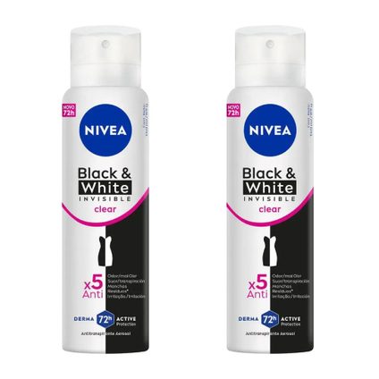 KIT DESODORANTE AEROSOL NIVEA BLACK WHITE CLEAR LEVE MAIS PAGUE MENOS 2 UNIDADES 150ML CADA