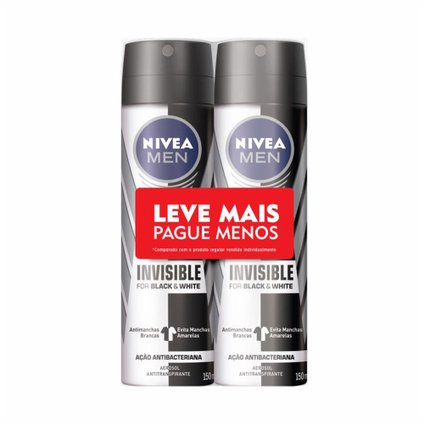 KIT DESODORANTE AEROSOL NIVEA MEN BLACK  WHITE LEVE MAIS PAGUE MENOS 2 UNIDADES 150ML CADA