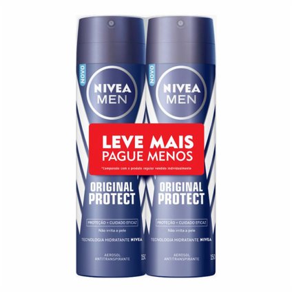 KIT DESODORANTE AEROSOL NIVEA MEN ORIGINAL PROTECT LEVE MAIS PAGUE MENOS 2 UNIDADES 150ML CADA