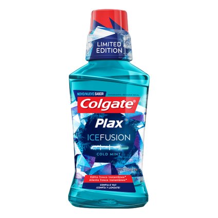 ENXAGUANTE BUCAL ZERO ÁLCOOL COLD MINT COLGATE PLAX ICE FUSION FRASCO 250ML