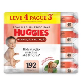 LENÇOS UMEDECIDOS HUGGIES HIDRATAÇÃO E NUTRIÇÃO CONTRA ASSADURAS LEVE 4 PAGUE 3 - 192 UNIDADES