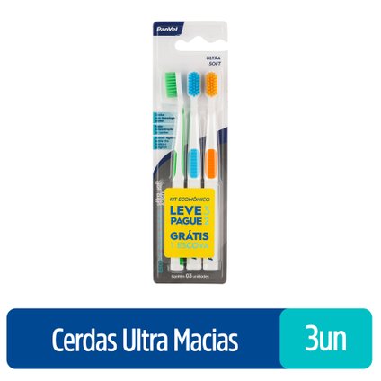 KIT ESCOVA DENTAL PANVEL ULTRA SOFT SORTIDA LEVE 3 UNIDADES PAGUE 2