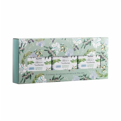 KIT PANVEL OLIVA E VERBENA COM 3 SABONETES EM BARRA DE 90G CADA