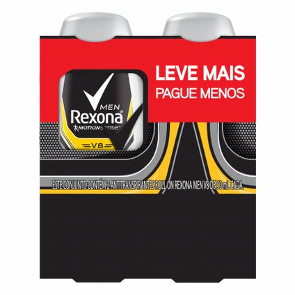 KIT DESODORANTE ROLL-ON REXONA MEN V8 LEVE MAIS PAGUE MENOS 2 UNIDADES 50ML CADA