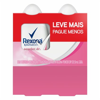 KIT DESODORANTE ROLL-ON REXONA POWDER DRY LEVE MAIS PAGUE MENOS 2 UNIDADES 50ML CADA