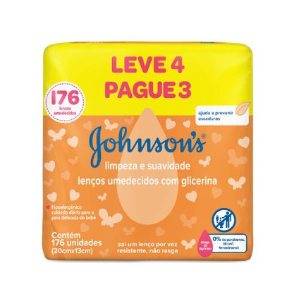 LENÇOS UMEDECIDOS JOHNSONS BABY LIMPEZA E SUAVIDADE LEVE MAIS POR MENOS
