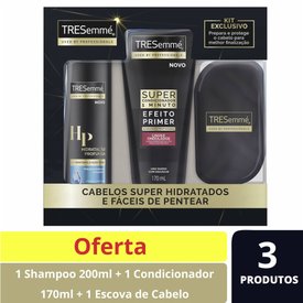 KIT TRESEMME SHAMPOO HIDRATAÇÃO PROFUNDA 200ML + SUPER CONDICIONADOR LISO 170ML + ESCOVA DE CABELO