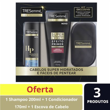 KIT TRESEMME  SHAMPOO HIDRATAÇÃO PROFUNDA 200ML + SUPER CONDICIONADOR LISO 170ML + ESCOVA DE CABELO