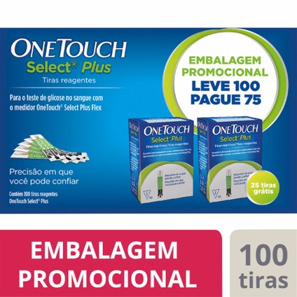 TIRAS REAGENTES ONETOUCH SELECT PLUS LEVE 100 PAGUE 75